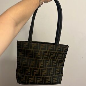 Fendi monogram with orange contrast stitch purse tote bag